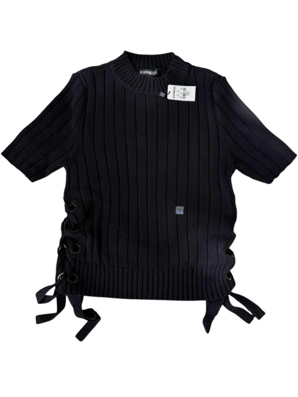 Express Black Ribbed Crewneck Short-Sleeved Sweater!!  NEW WITH TAGS!!